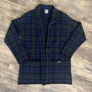 Traditional blazer inspired cardigan in uniform plaid